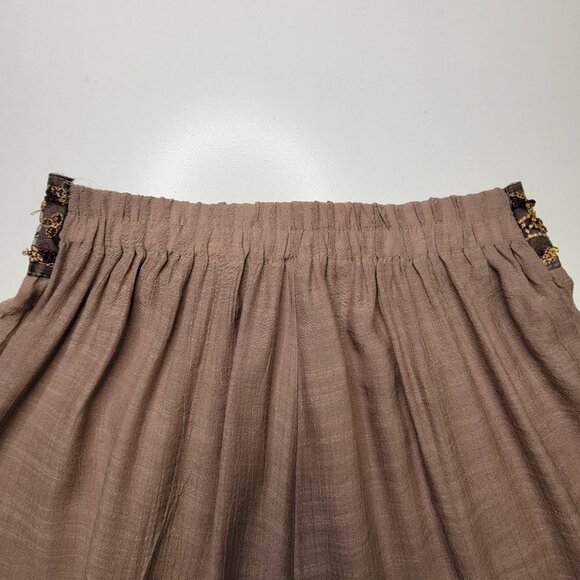 Solid Sand Brown Sheer Sequin Waistband Wide Leg Casual Pants - Picture 4 of 11